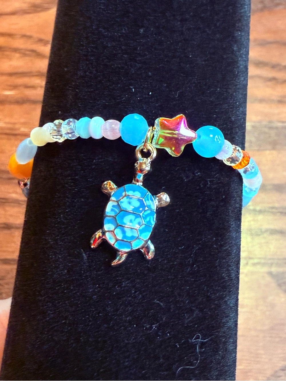 Blue Turtle Charm Beaded Bracelet